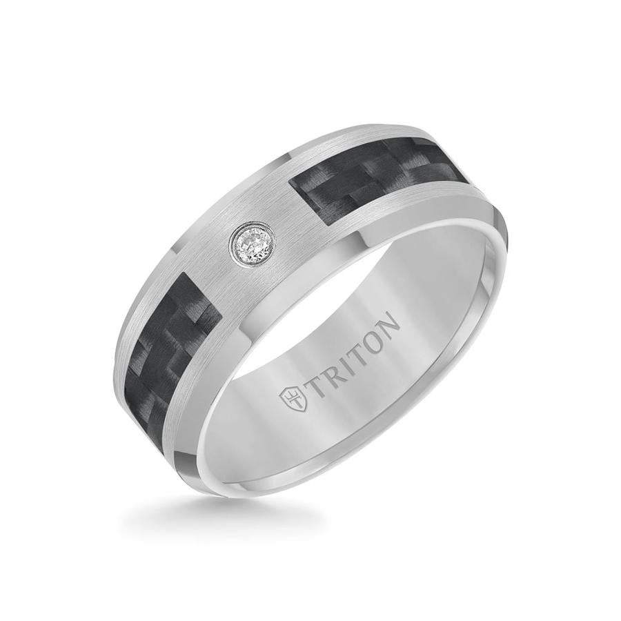 Men's Tungsten Diamond Black Carbon Fiber Ring