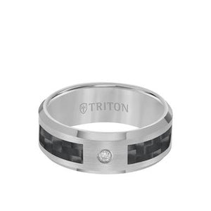 Men's Tungsten Diamond Black Carbon Fiber Ring